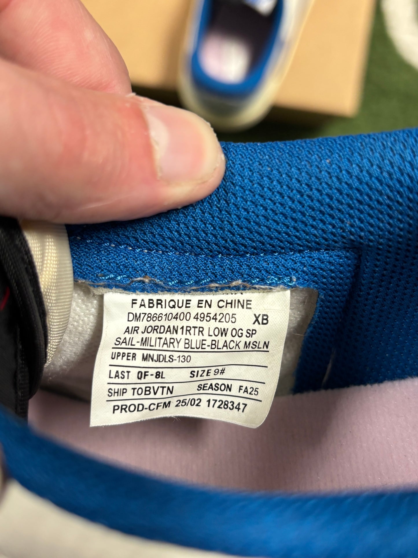 Jordan 1 Retro Low OG SP Fragment x Travis Scott Sail Military Blue (Sample)