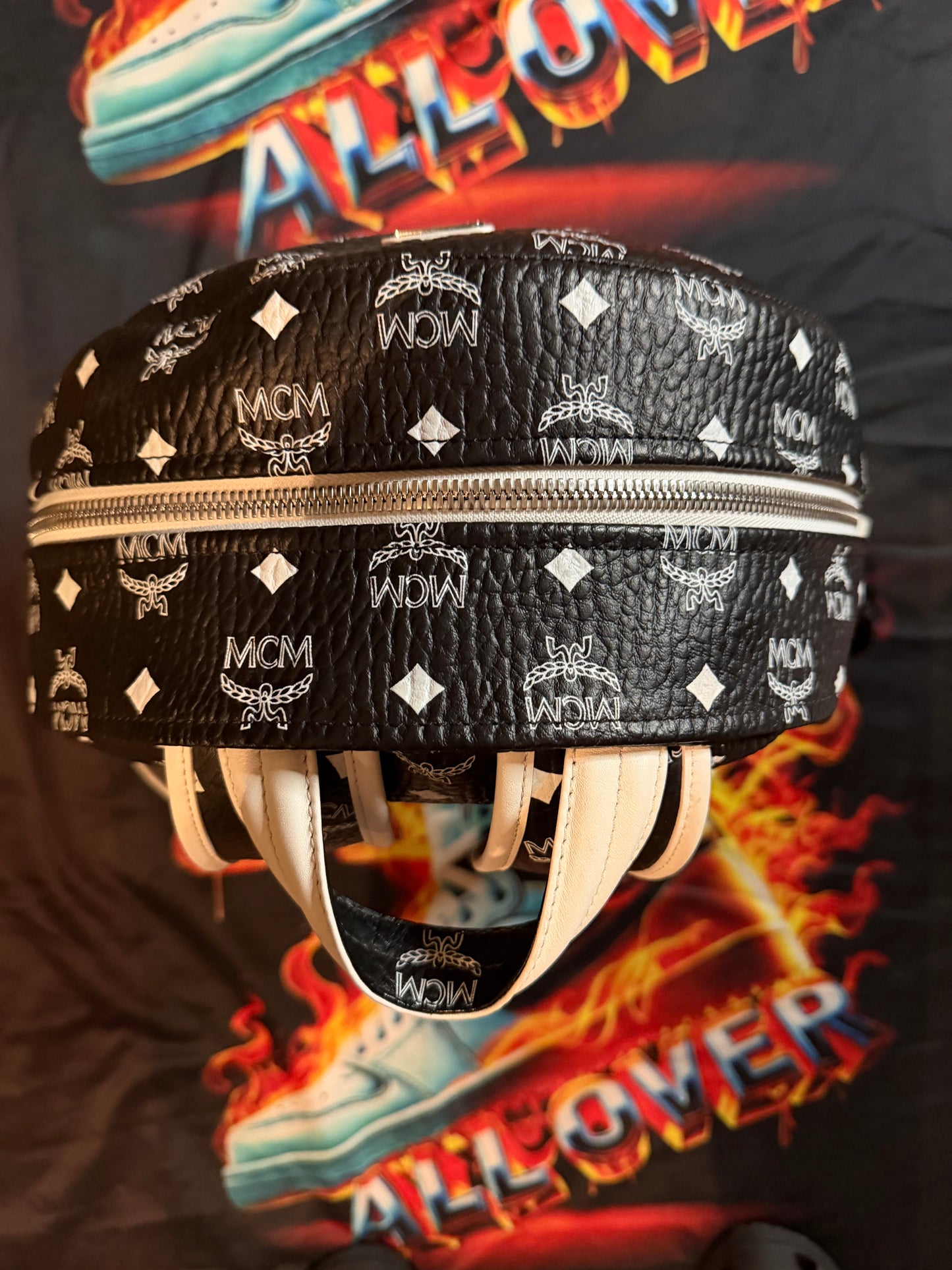 MCM Dietrich Laurel Backpack Visetos White Logo Medium Black