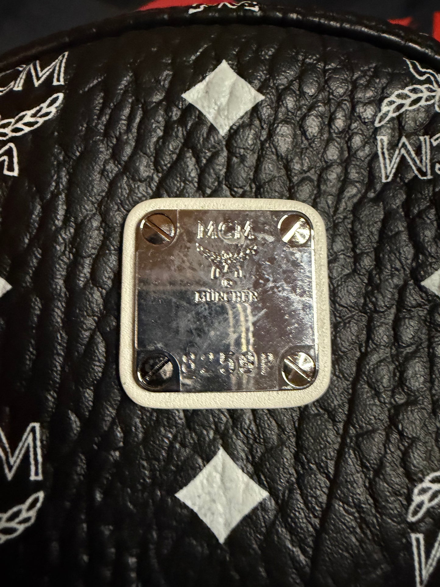 MCM Dietrich Laurel Backpack Visetos White Logo Medium Black