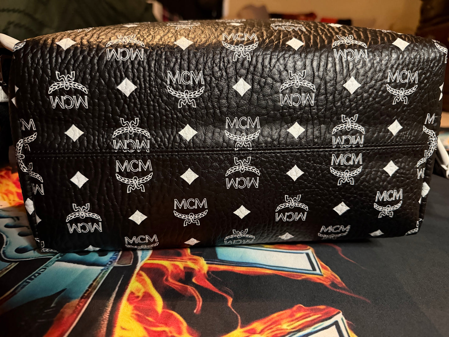 MCM Dietrich Laurel Backpack Visetos White Logo Medium Black