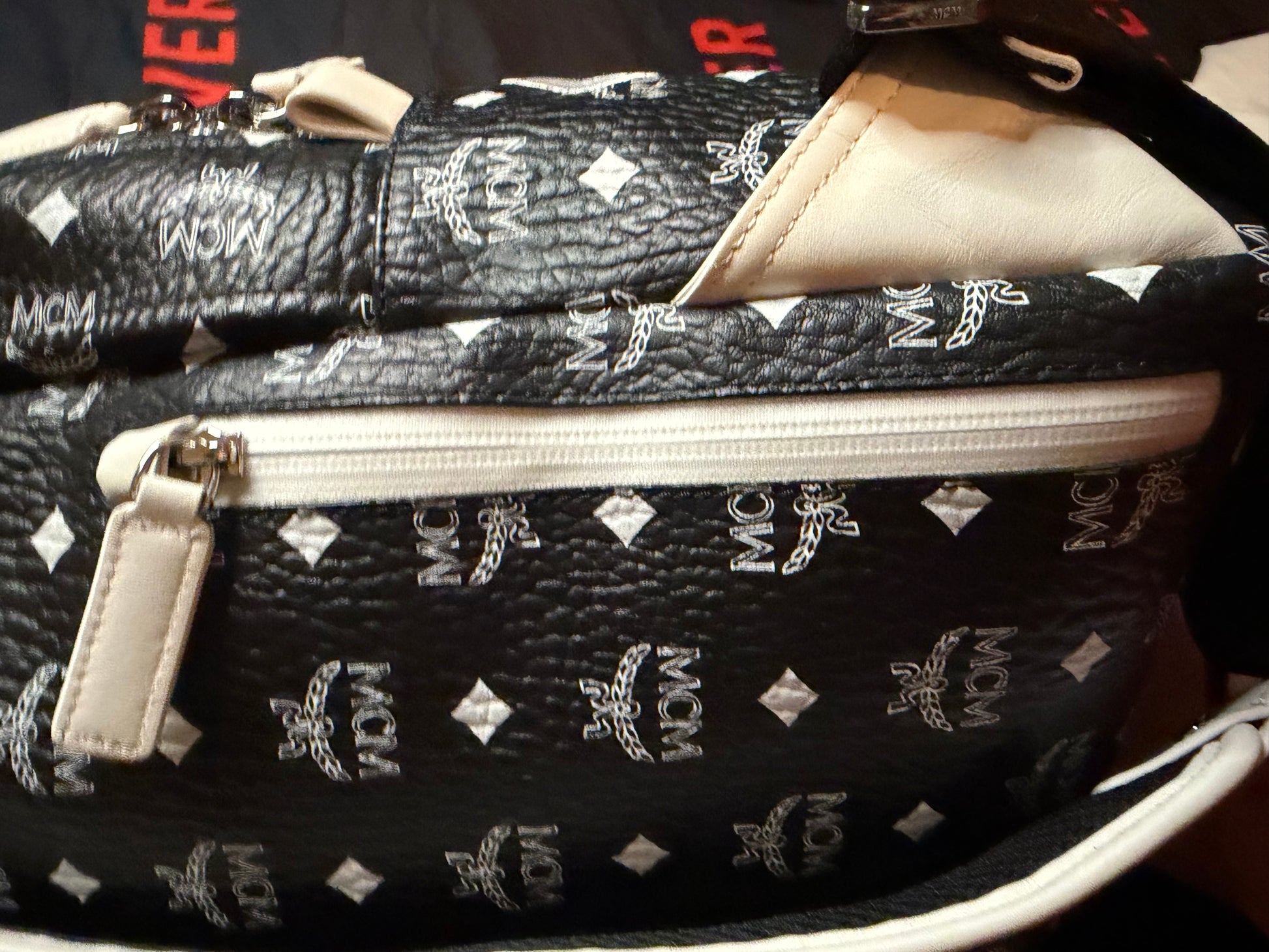 MCM Dietrich Laurel Backpack Visetos White Logo Medium Black